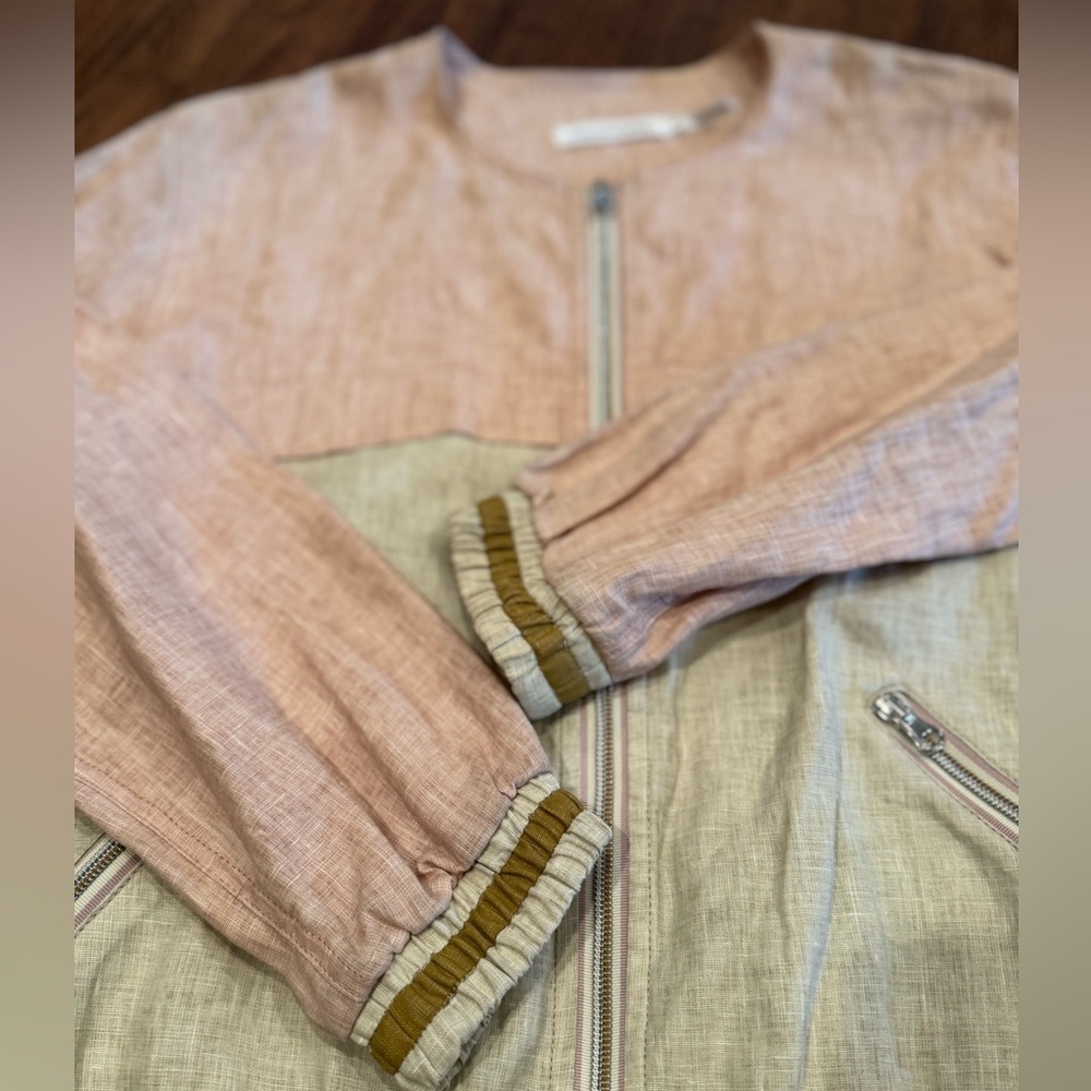 Isabel Marant Étoile Beige and Pink Colorblock Linen Bomber Jacket Size 42 - Picture 3 of 7